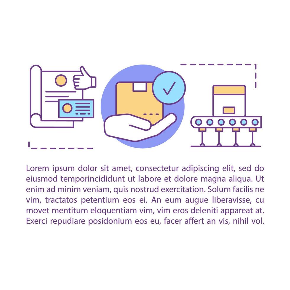 ilustración lineal del concepto de proceso de producción. fabricación. artículo, folleto, diseño de página de revista con cuadros de texto. lanzamiento del producto. marca. diseño de impresión. dibujo de contorno aislado vectorial vector