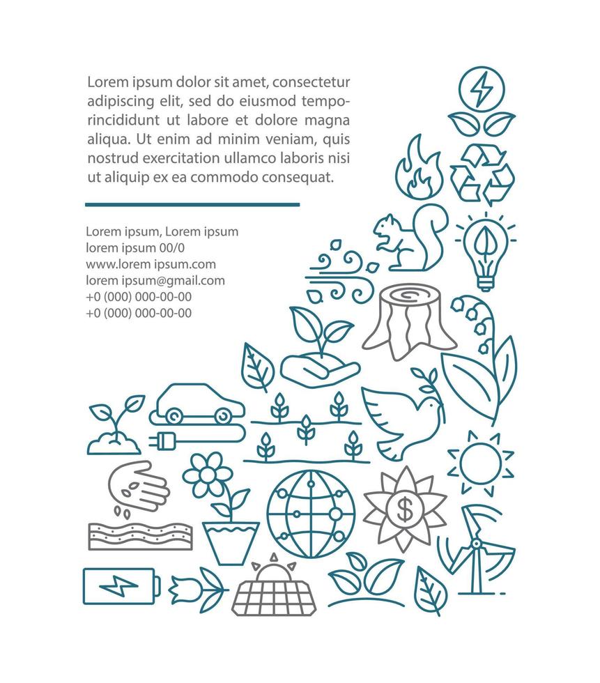 Planet saving article page vector template. Nature protection. Ecology. Earth day. Environment protection. Brochure, magazine, booklet design with text boxes. Concept illustrations with text space