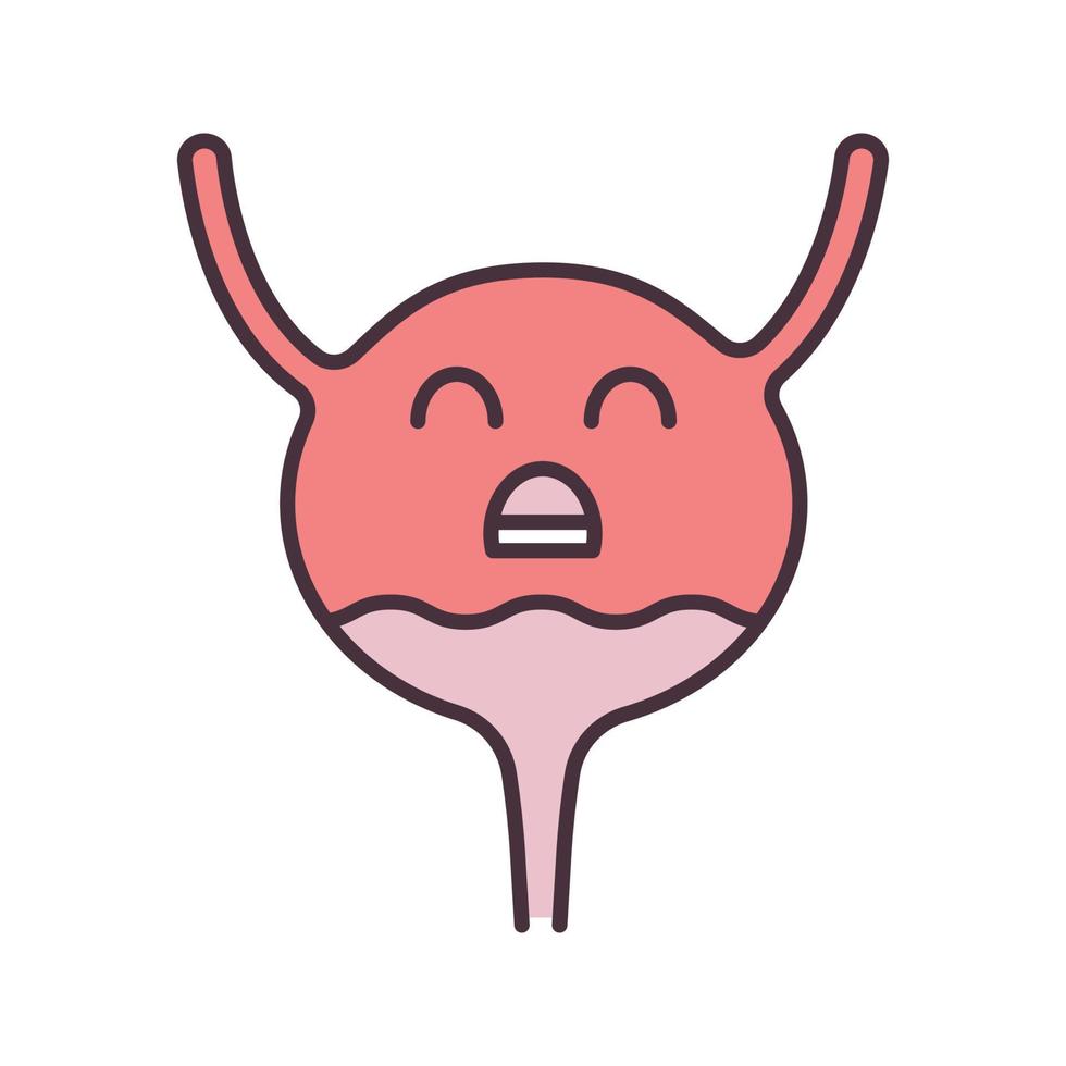 Sad urinary bladder color icon. Unhealthy urinary tract. Urinary system diseases. Cistitis. Isolated vector illustration