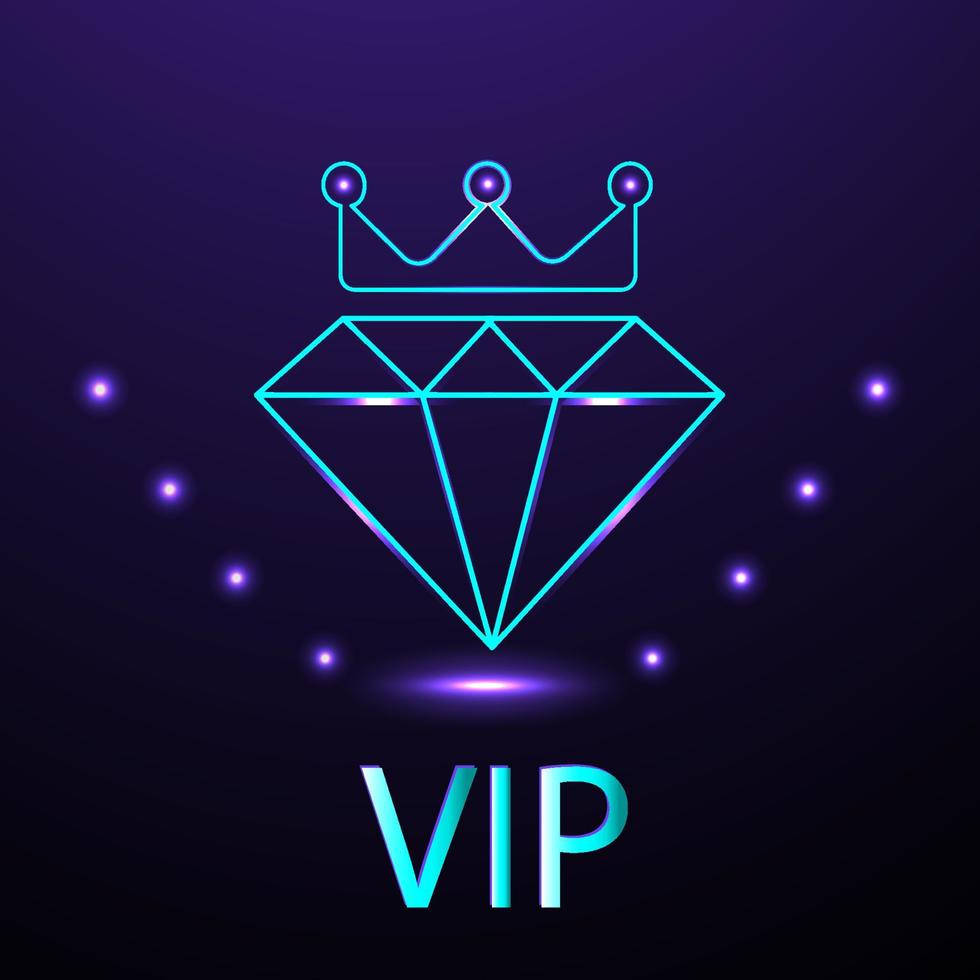 Luxurious turquoise and luminous crown logo and inscription VIP with sparkles. vector