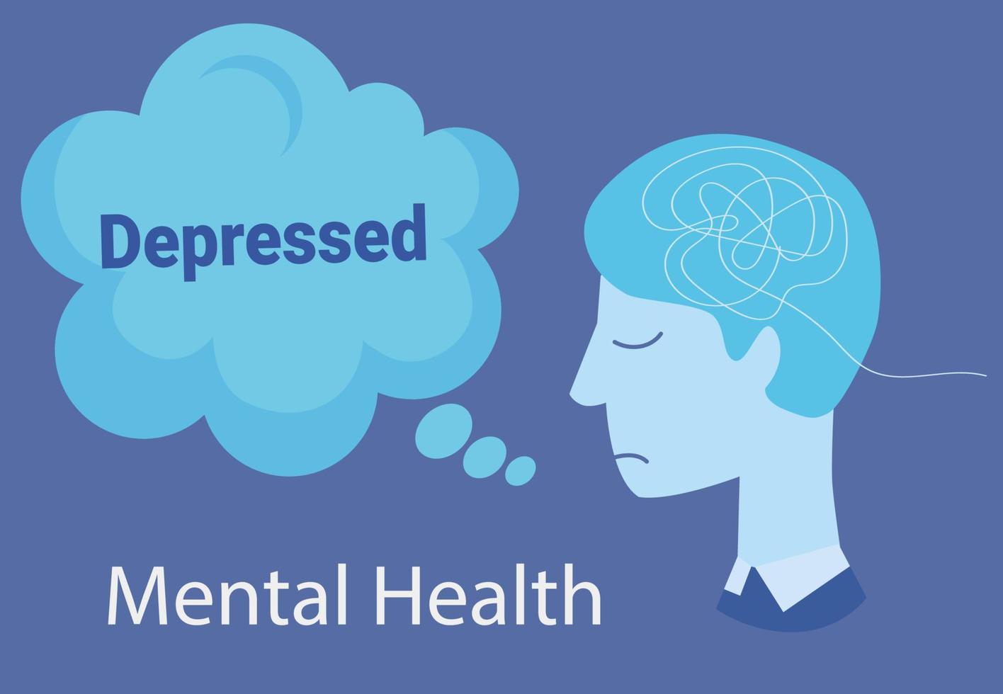 Depressed or mental illness. Head profile with storm cloud. vector
