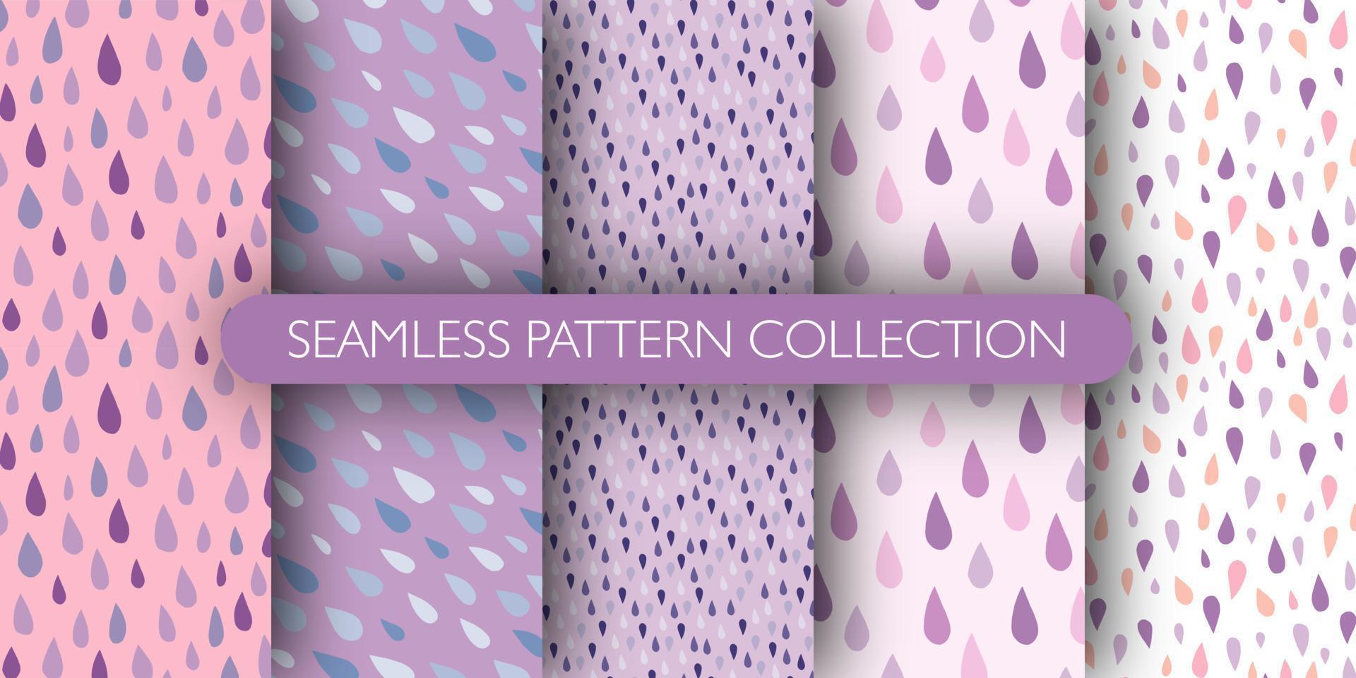 Set of raindrops doodle seamless pattern. Blue and purple drops. Weather theme. vector