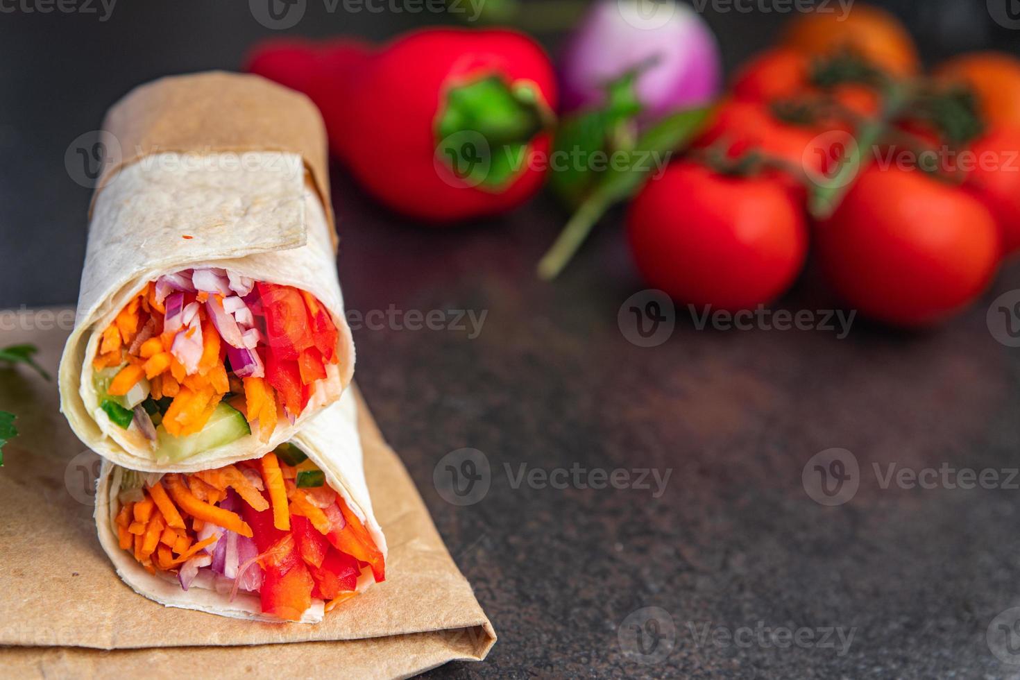 doner kebab vegetable lavash bread sandwich shawarma burrito pita filling veggie vegetarian photo