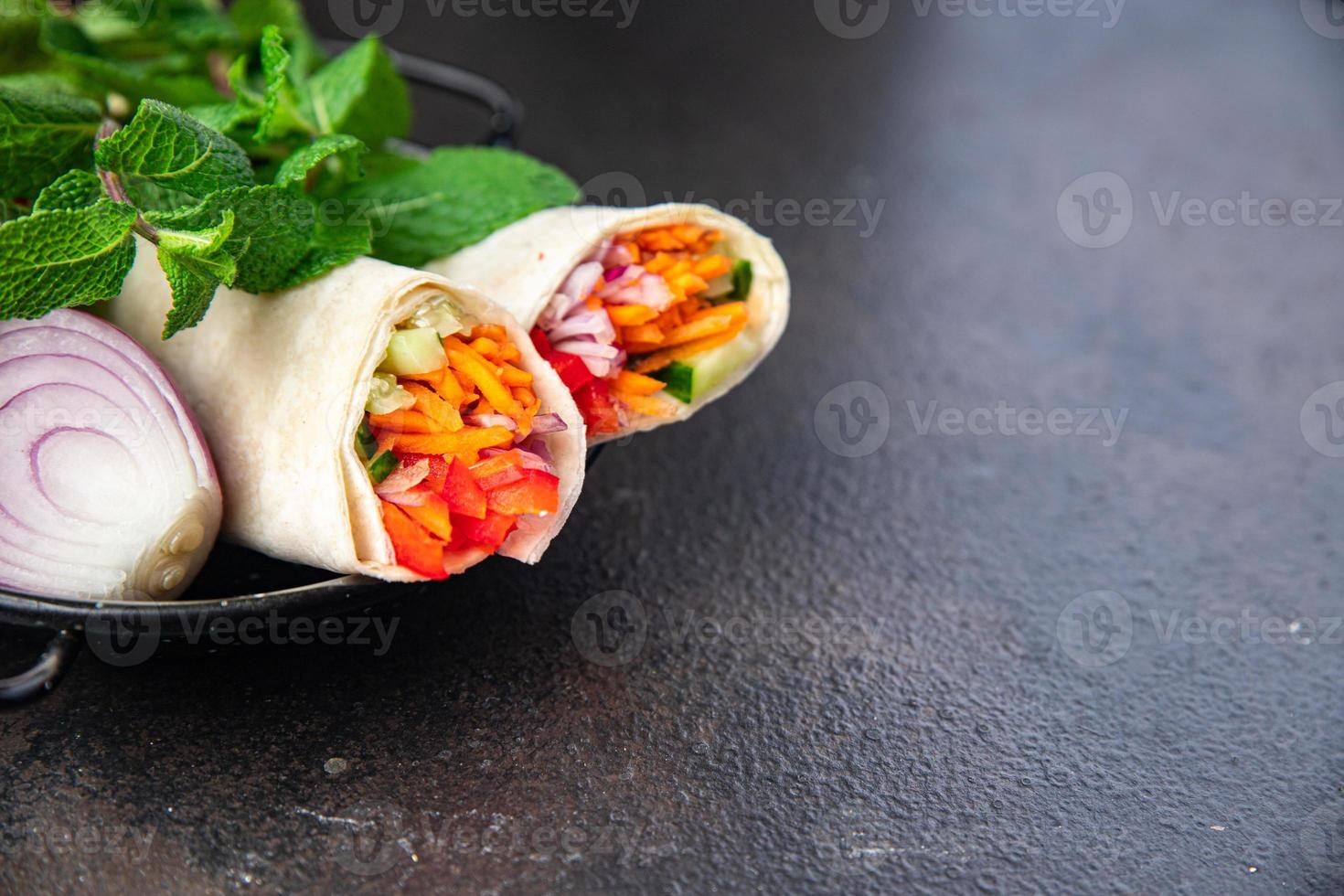 doner kebab vegetable lavash bread sandwich shawarma burrito pita filling veggie vegetarian photo