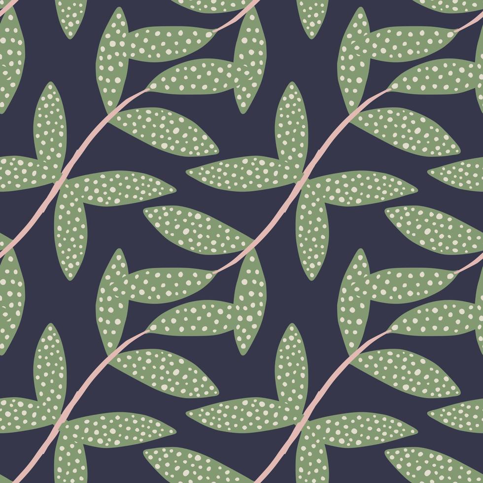 Hand drawn branches with leaves seamless pattern on black background. Decorative ornament. Leaf endless wallpaper. vector