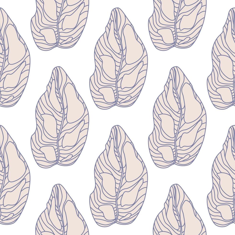 patrón decorativo sin costuras con hojas de color rosa pastel y contorno azul. impresión aislada. vector