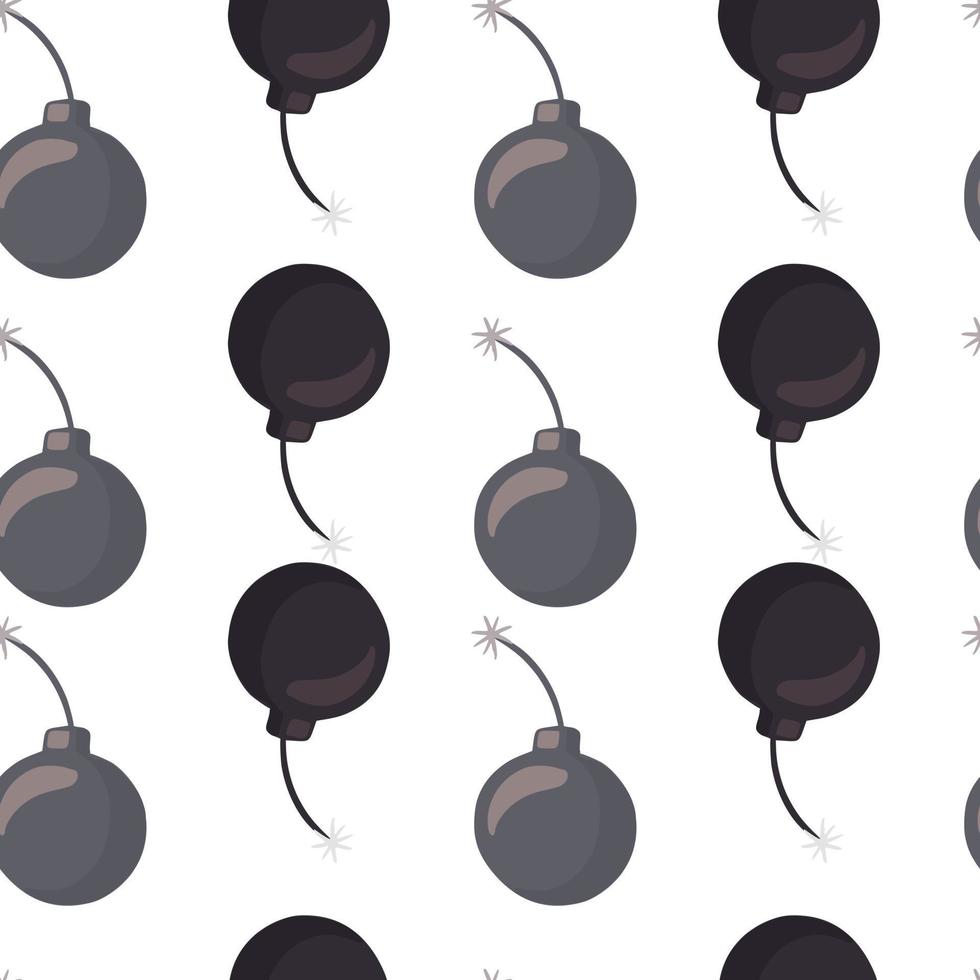 Dynamite elements seamless pattern with grey colored bomb silhouettes. Isolated print. White background. vector