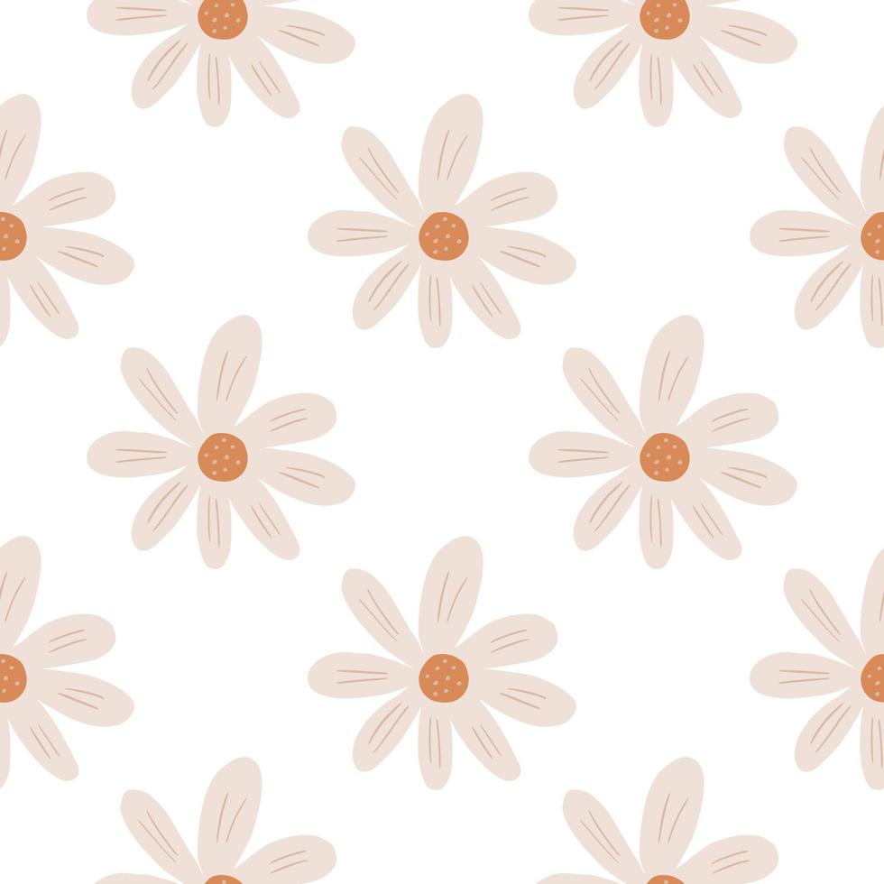 Geometric ditsy flowers seamless pattern isolated on white background. Pretty botanical backdrop. Simple chamomile print. vector