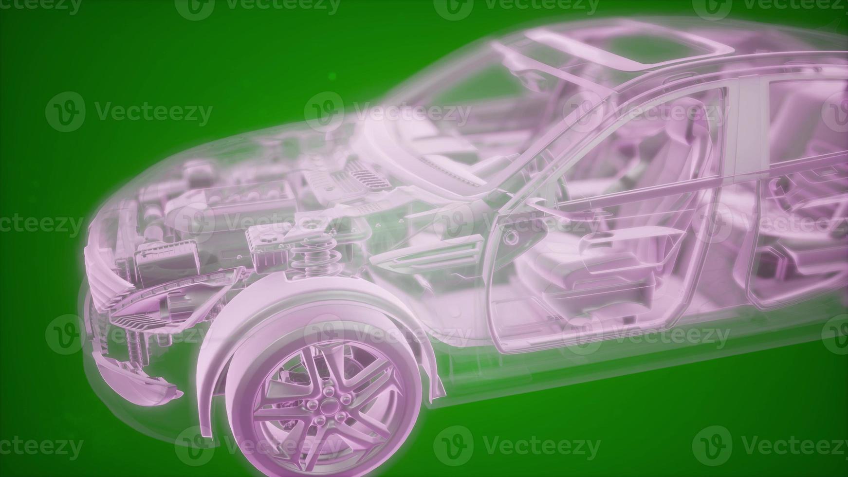 Holographic animation of 3D wireframe car model with engine photo