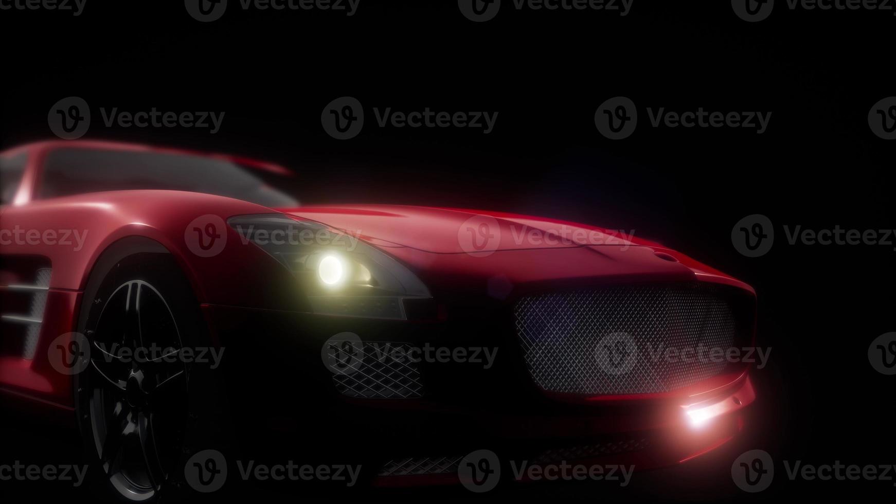 luxury sport car in dark studio with bright lights photo