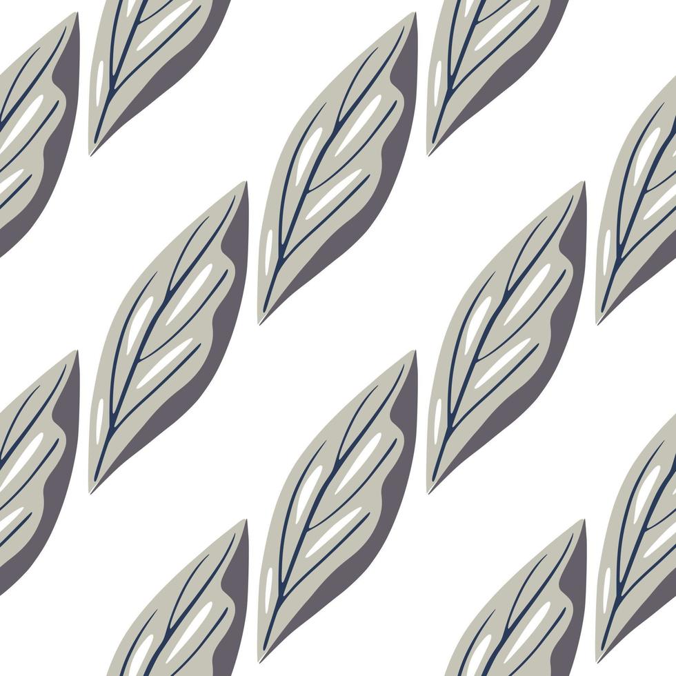 Geometric seamless pattern with grey leaves elements. Isolated botanic abstract print with white background. vector