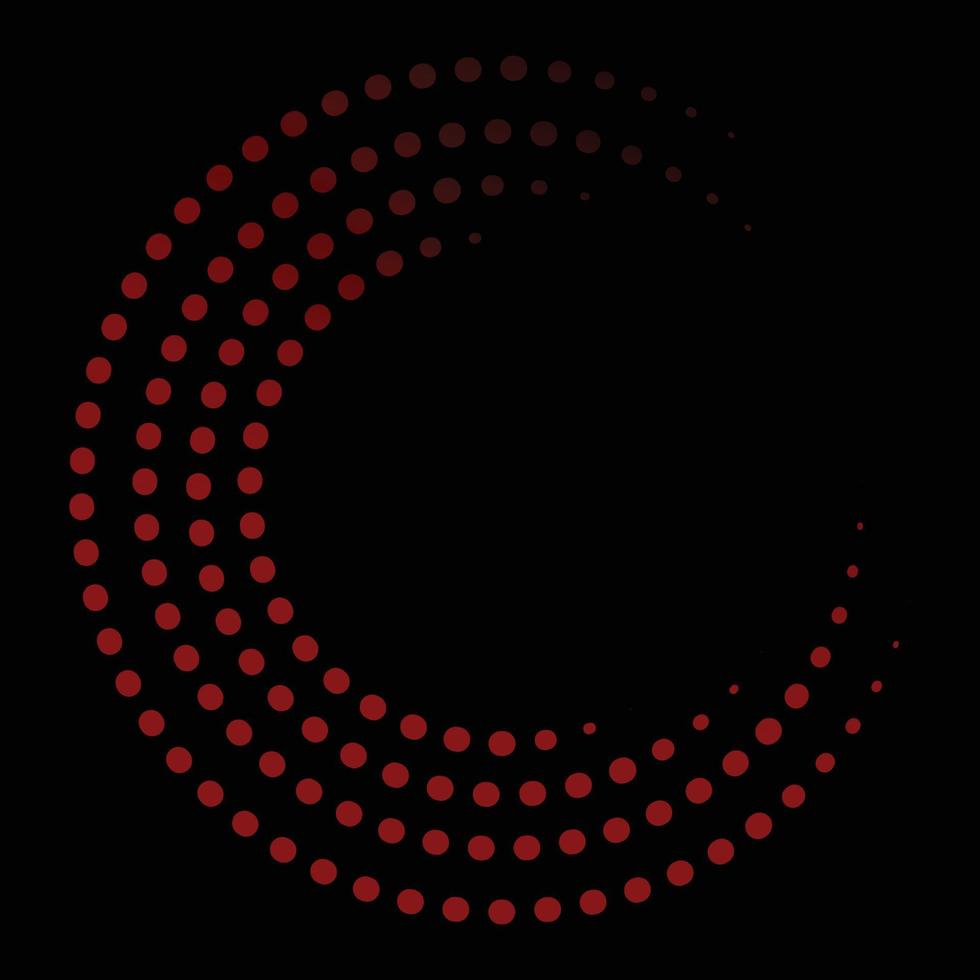 un fondo negro contiene puntos rojos envueltos en movimiento circular vector