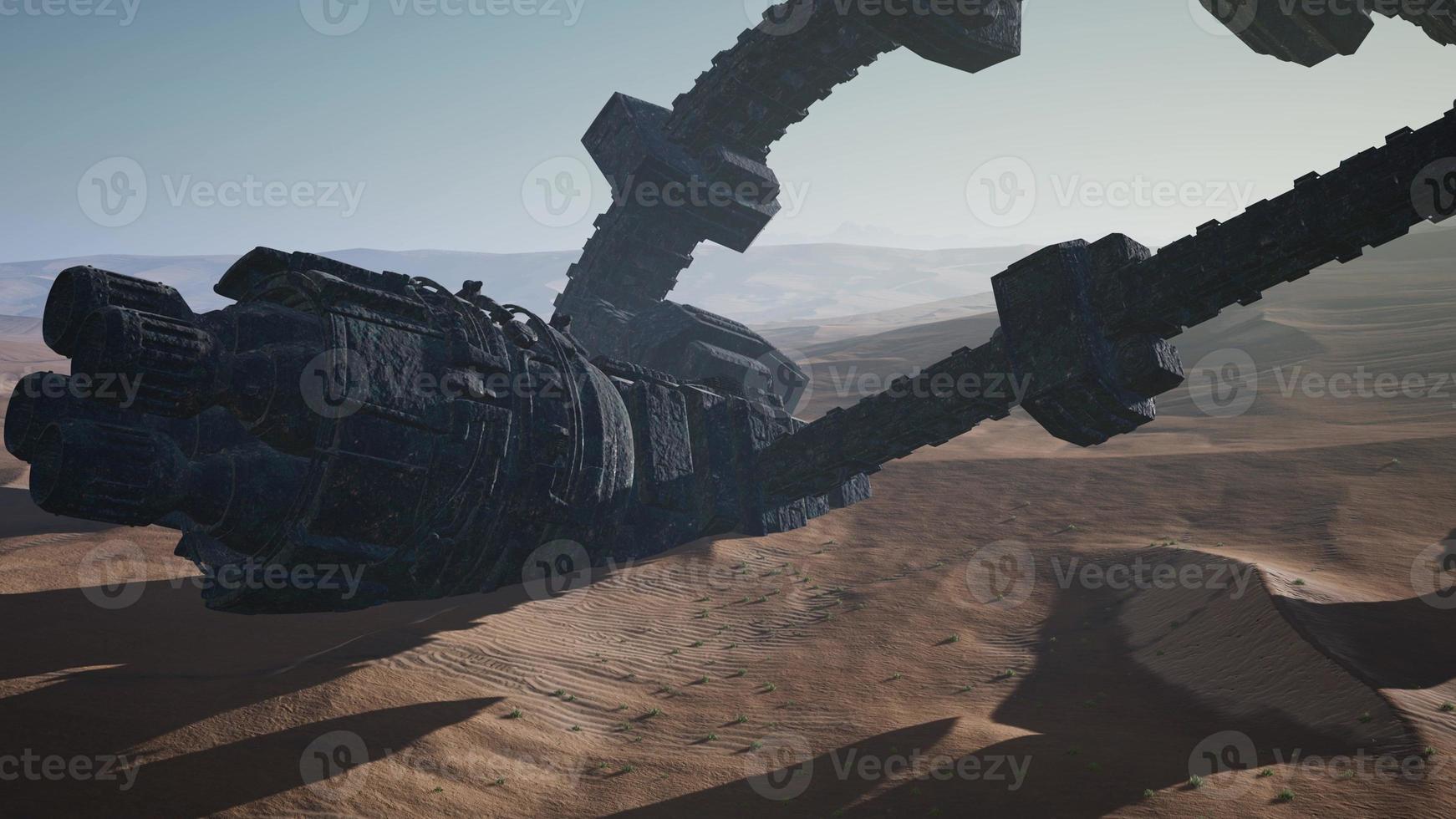 old rusted alien spaceship in desert. ufo photo