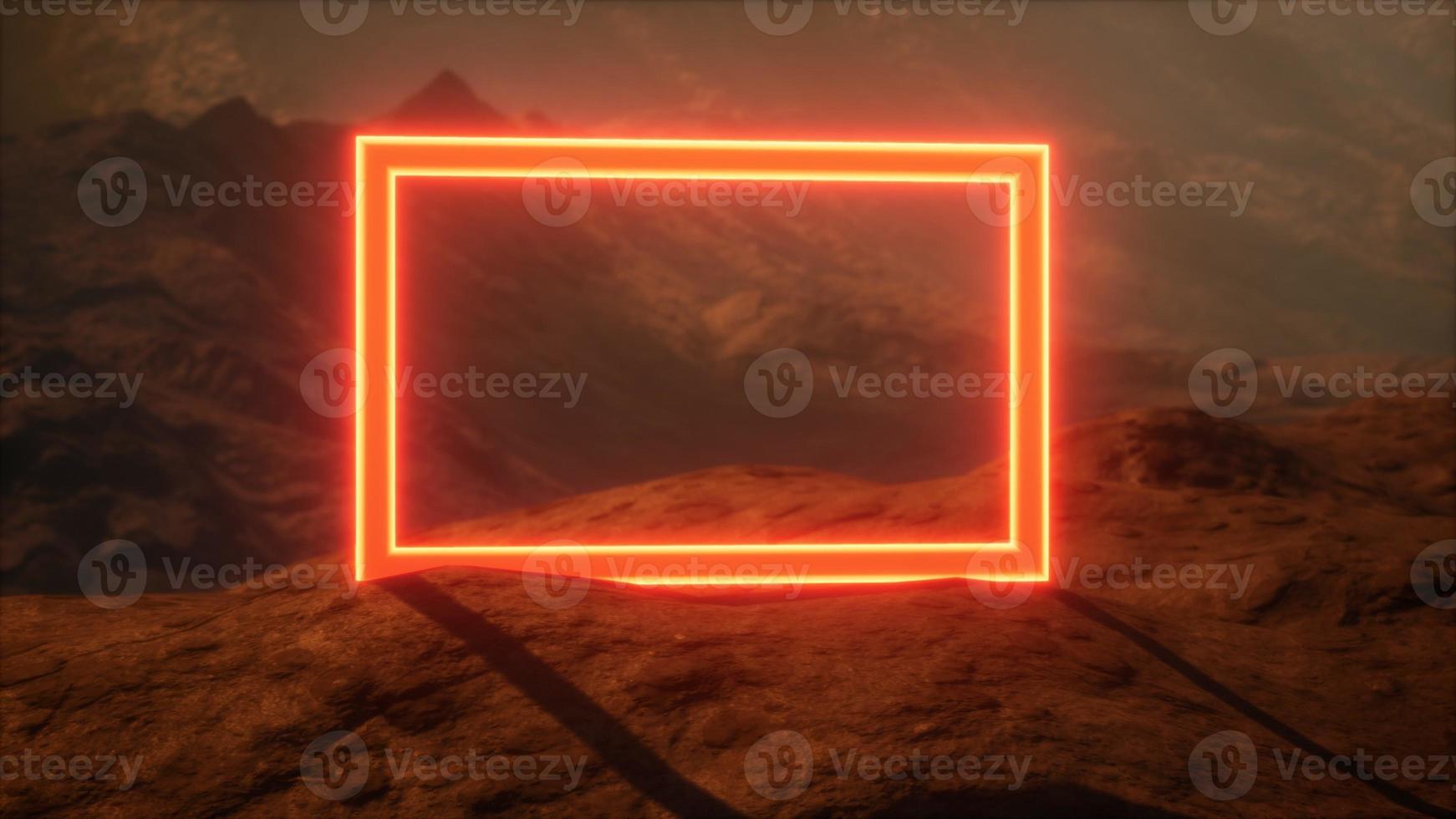 Neon Portal on Mars Planet Surface With Dust Blowing photo