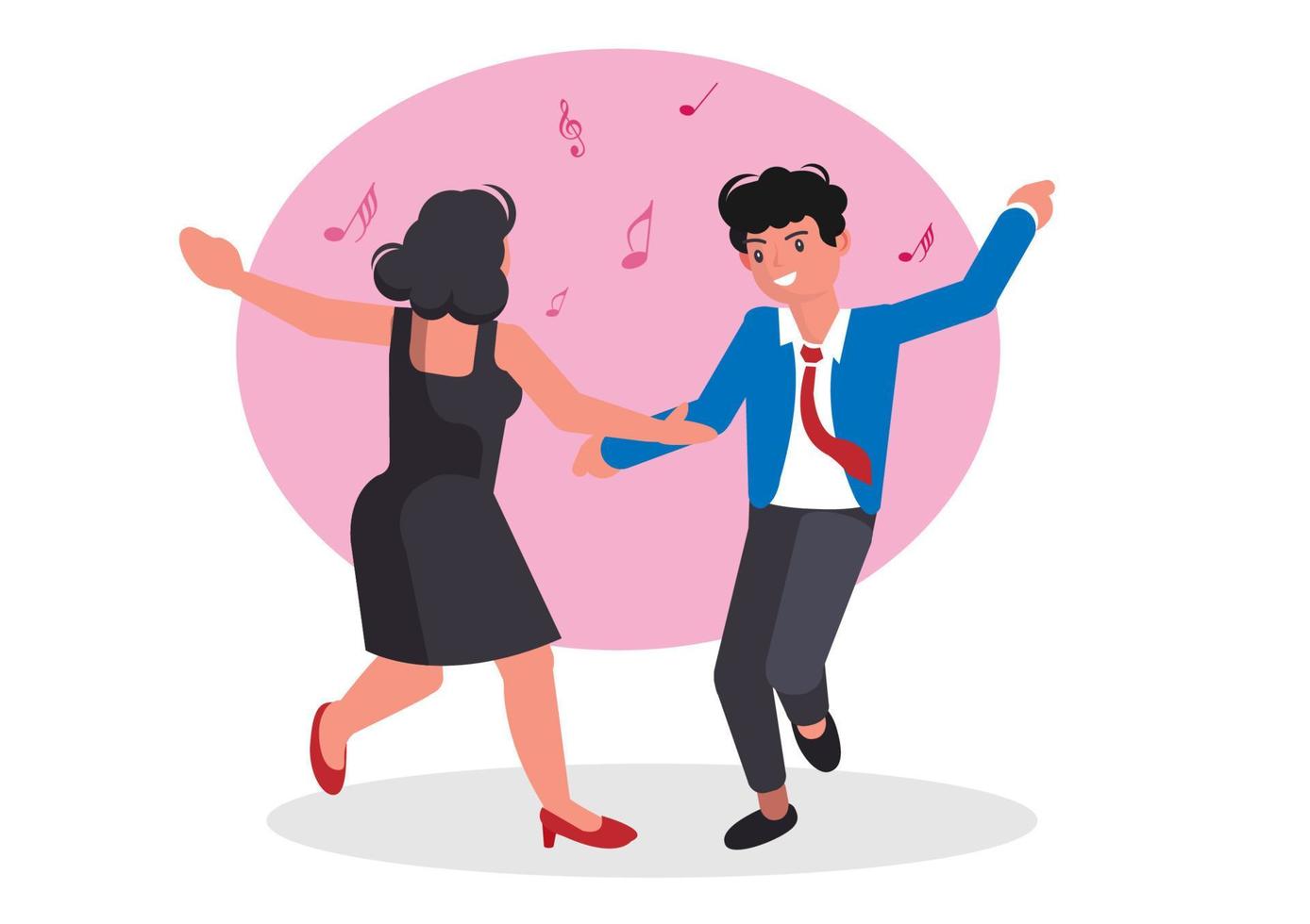 las mujeres y los hombres disfrutan bailando con música animada en las fiestas. vector de ilustración de dibujos animados de estilo plano