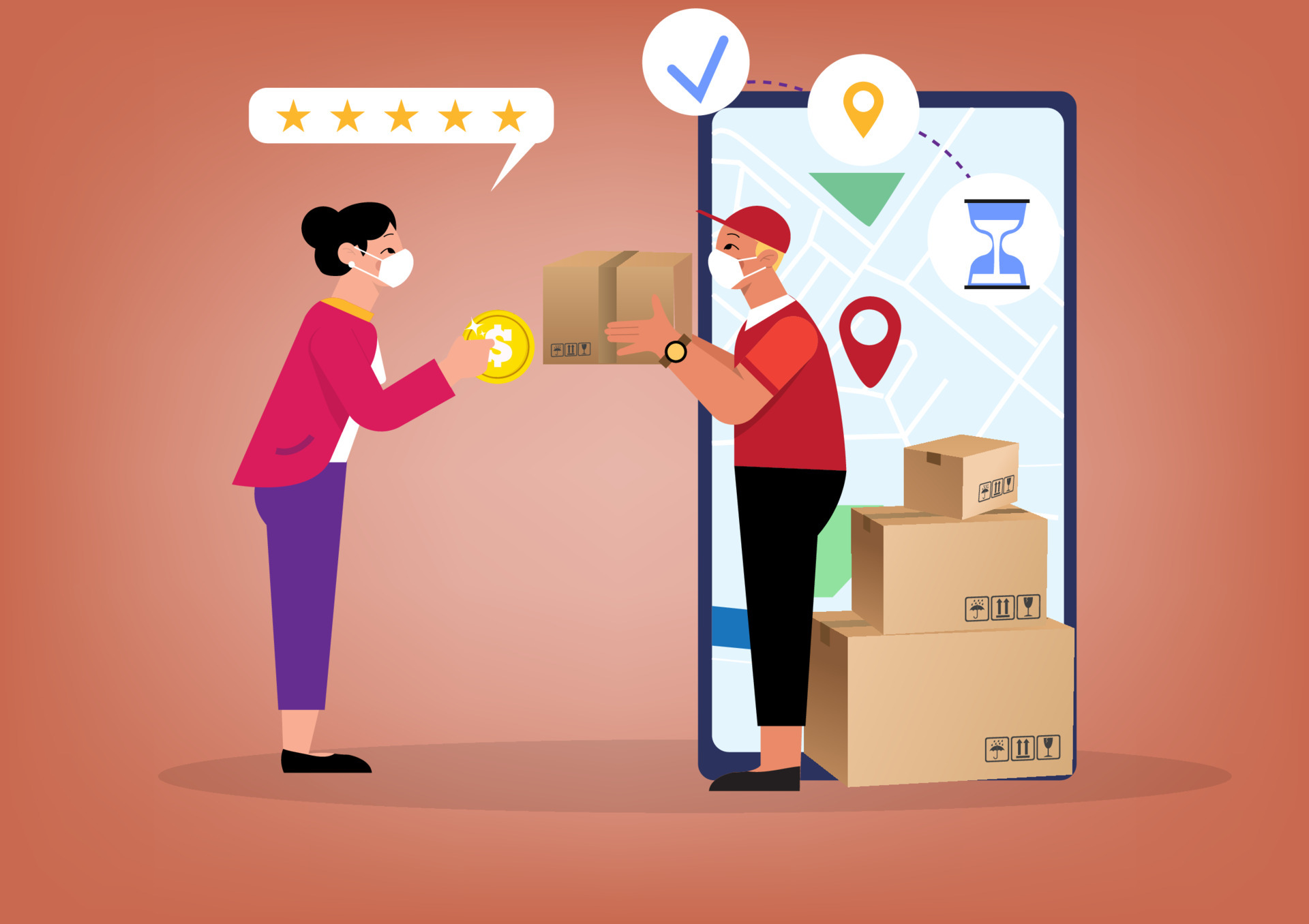 Cash On Delivery service concept, order tracking and evaluate the service 5  stars. Flat style cartoon illustration vector 5604605 Vector Art at Vecteezy