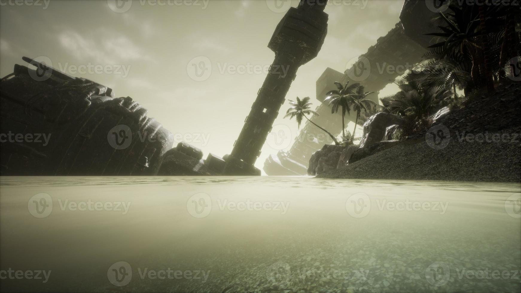 UFO crashed in the ocean near tropical island photo