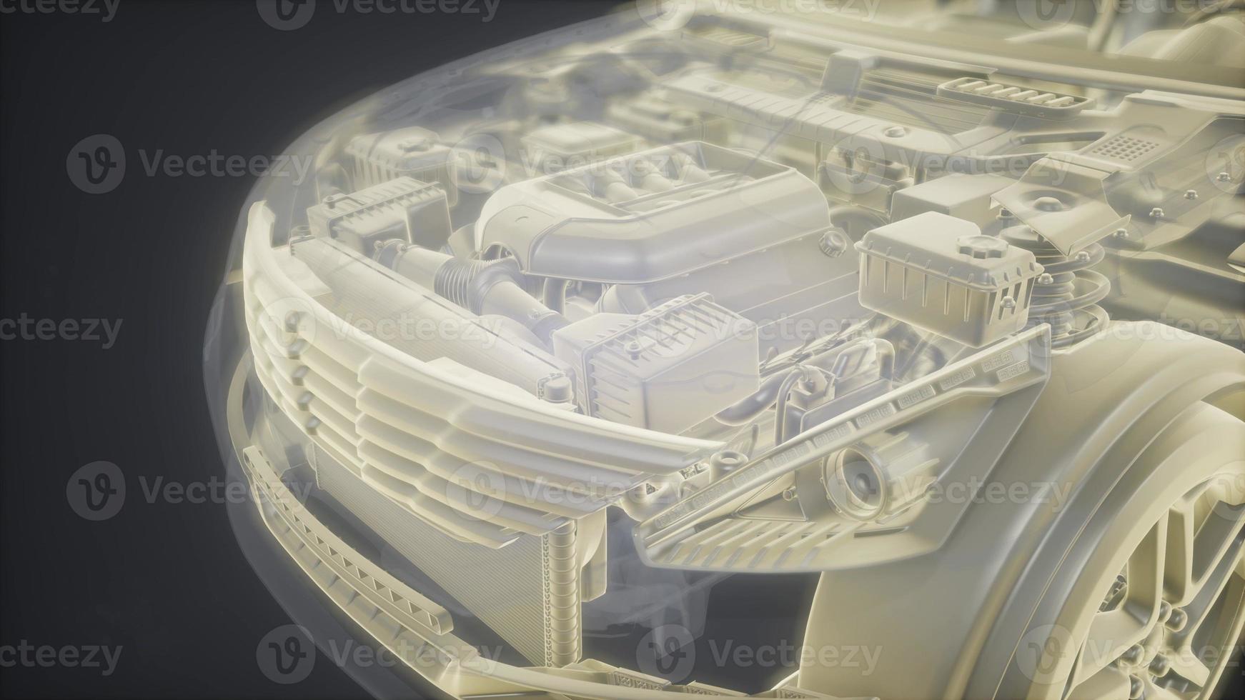 Holographic animation of 3D wireframe car model with engine photo