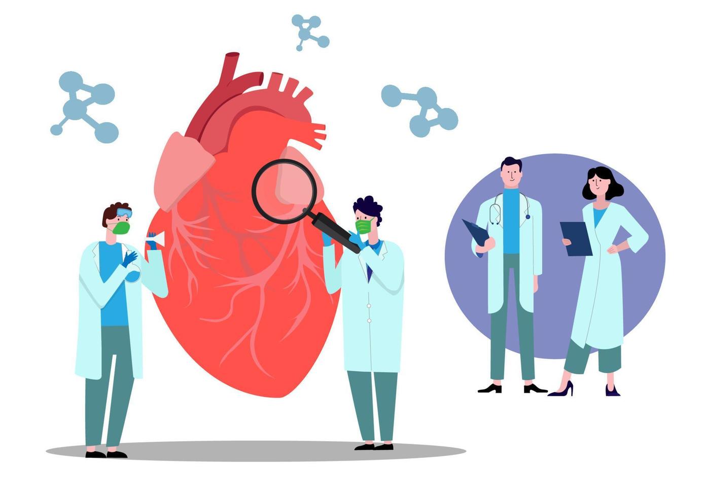 Doctors consult each other. On the work of the heart With an irregular heart rate Flat vector illustration Concept of health and medicine