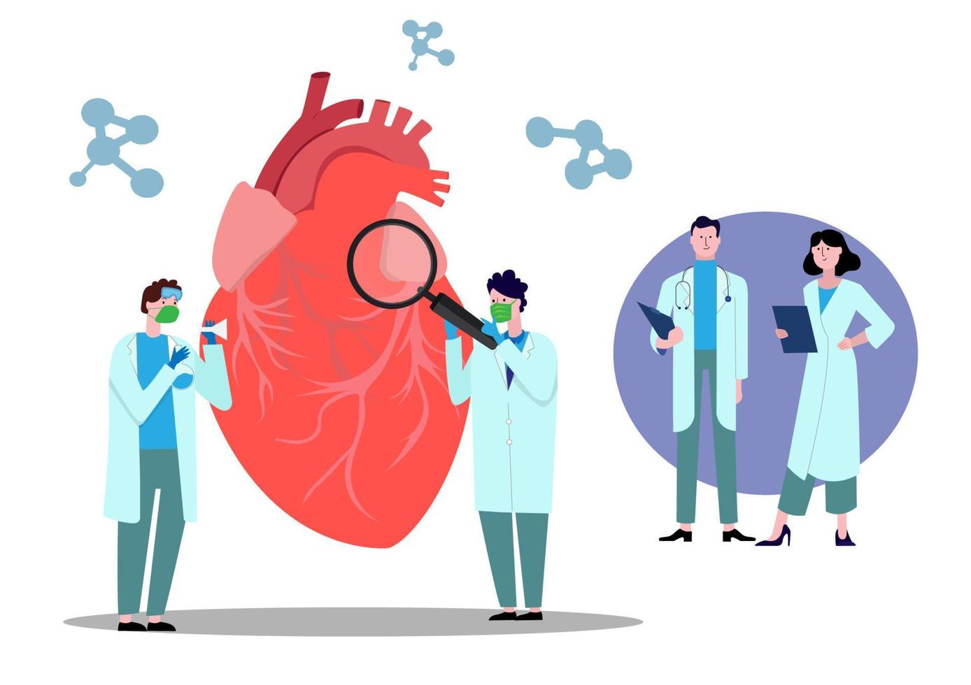 los médicos se consultan entre sí. sobre el trabajo del corazón con un ritmo cardíaco irregular ilustración vectorial plana concepto de salud y medicina vector