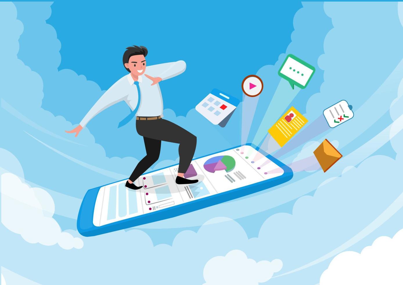 Choosing the right smartphone From the customer experience of the app that will be used for presentations. Flat style cartoon illustration vector