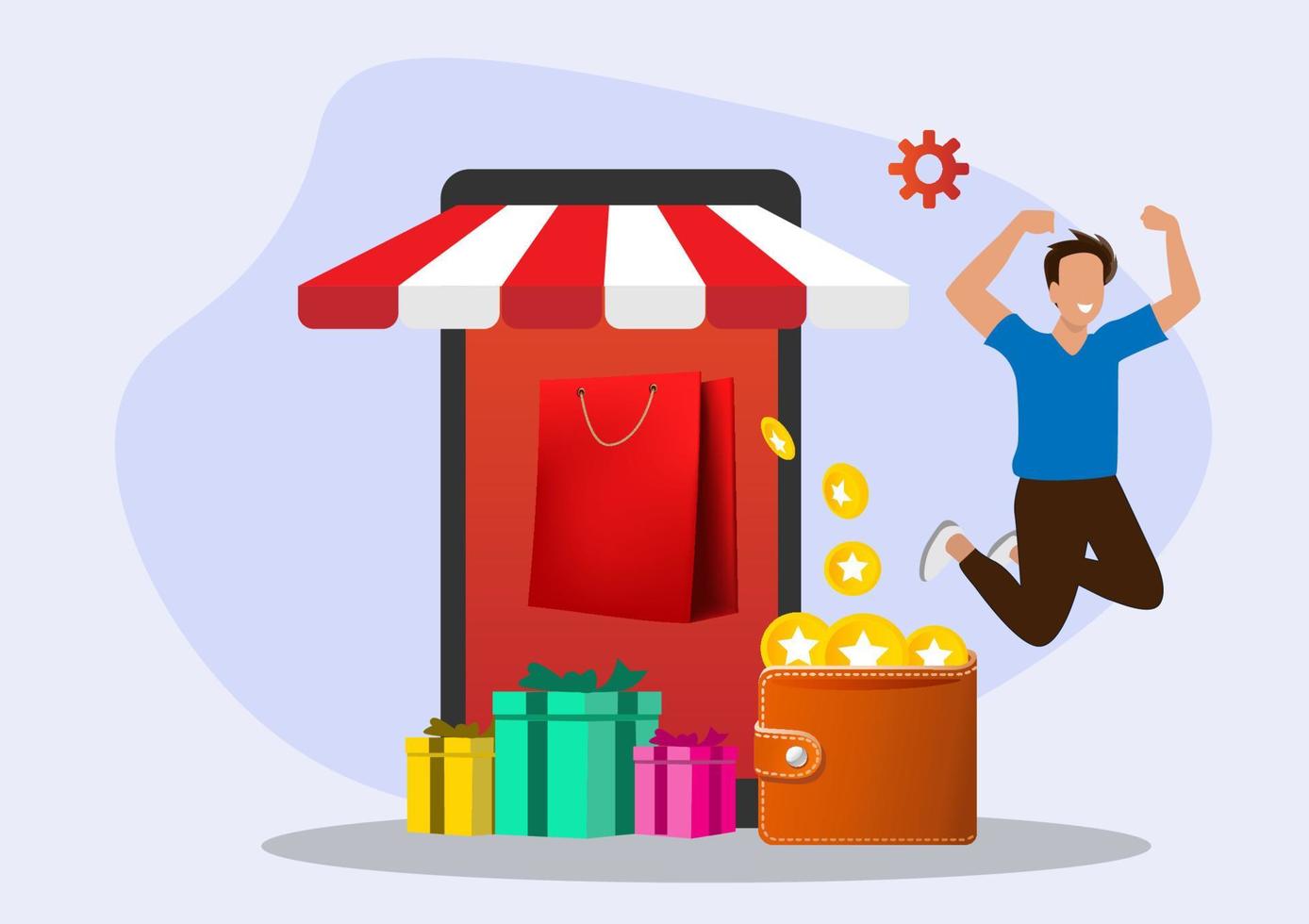 get score ideas Loyalty and Rewards Program. Flat style cartoon illustration vector