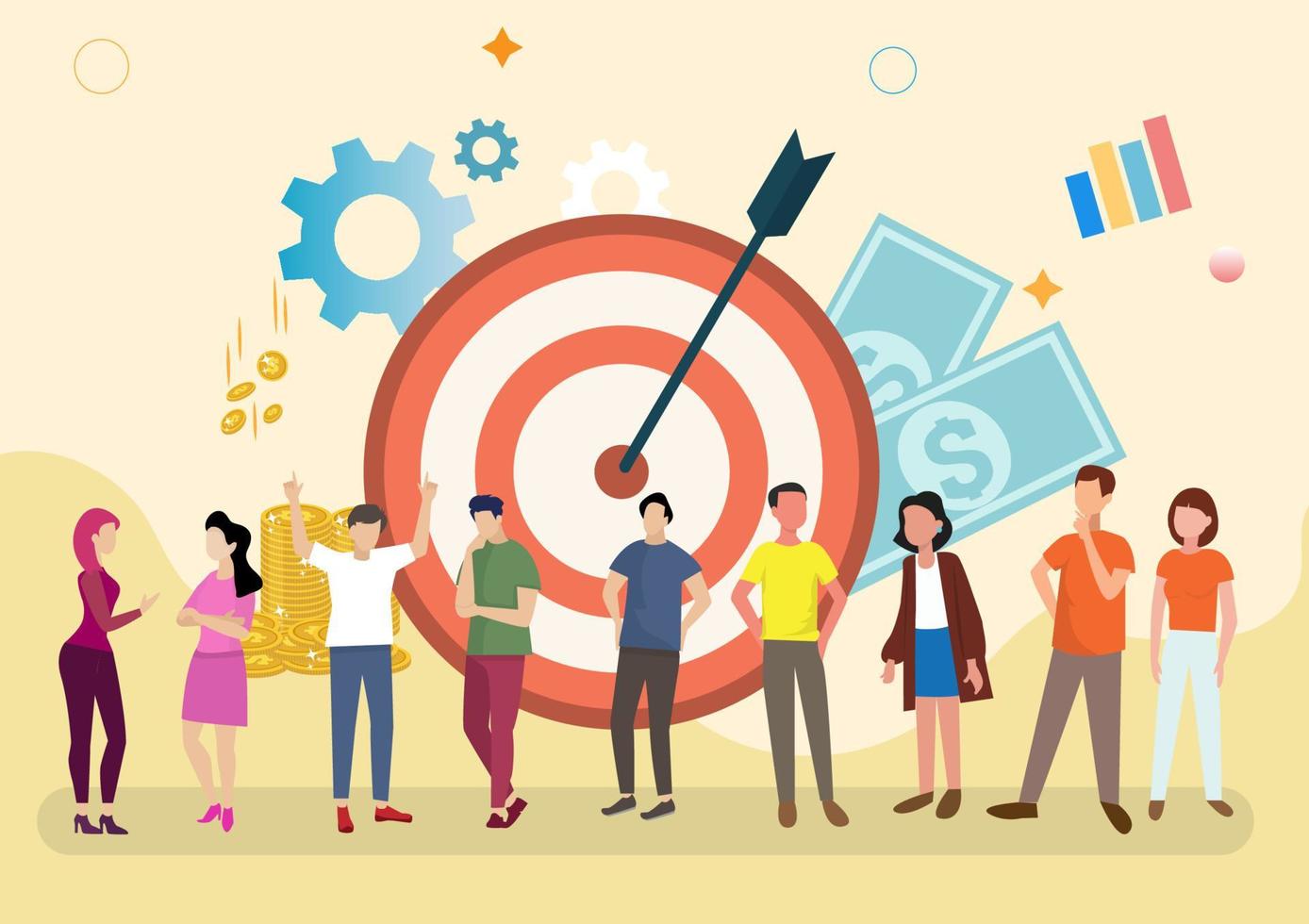 target customer business for marketing with dart and customers people crowd with modern . Flat style illustration vector