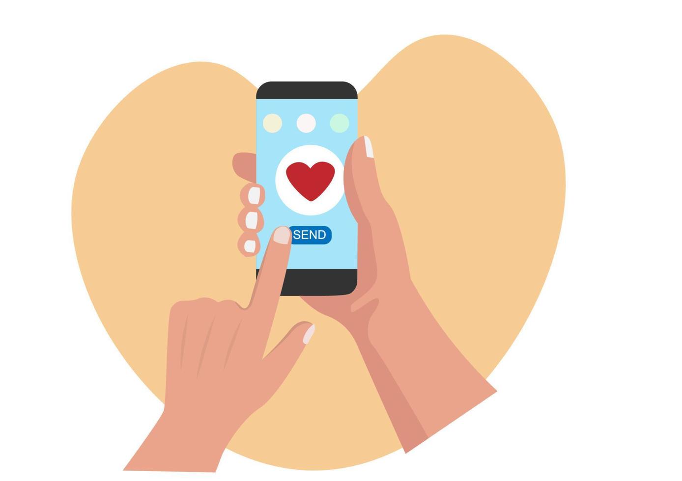 teléfono móvil con corazón emoji concepto de comunicación romántica sobre fondo blanco concepto de red social. ilustración vectorial de dibujos animados de estilo plano vector