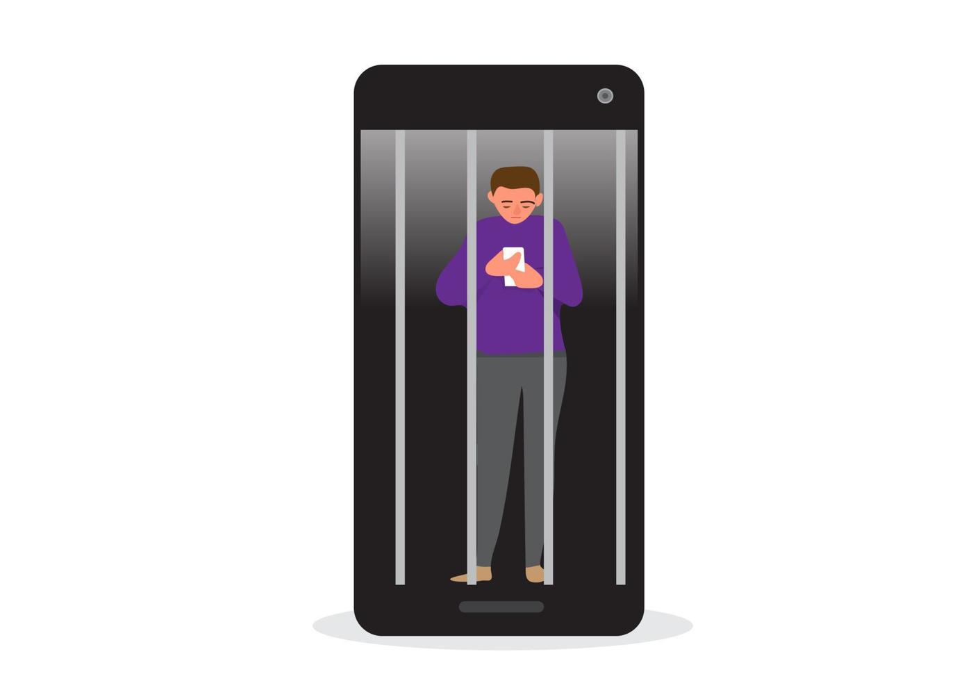 A technology concept that makes people's lives sticking to the applications on their phones as if they are locked up. flat style cartoon vector illustration