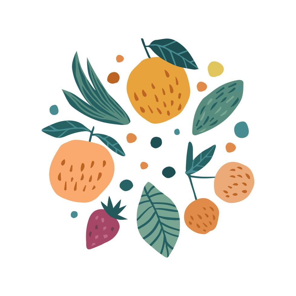 dibujo de frutas a mano. manzana, fresa y cereza vector