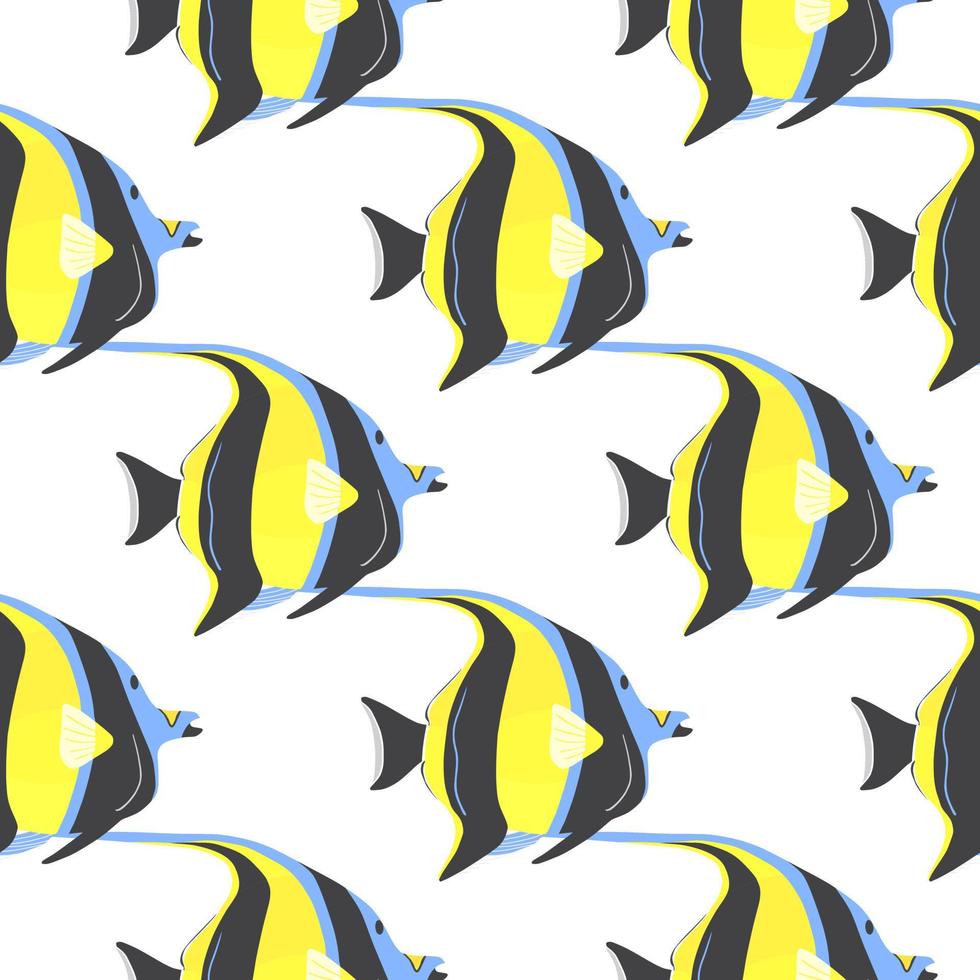 Moorish idol fish seamless pattern. Zanclus cornutus. vector
