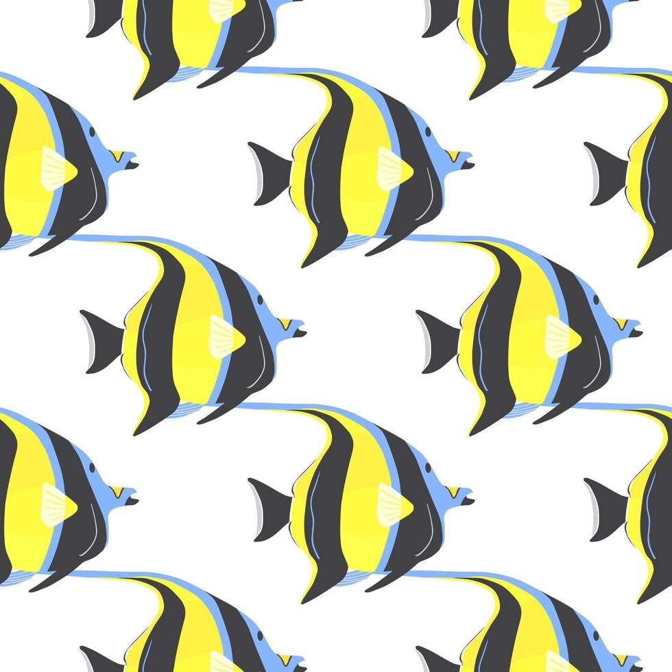 Moorish idol fish seamless pattern. Zanclus cornutus. vector