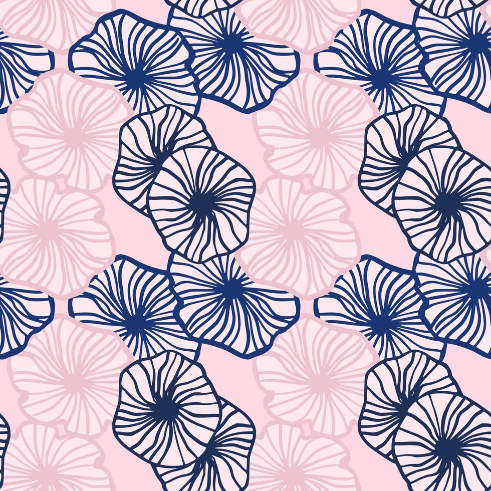 Pink and blue contoured flowers seamless pattern. Abstract botanic ornament in stylized artwork. vector