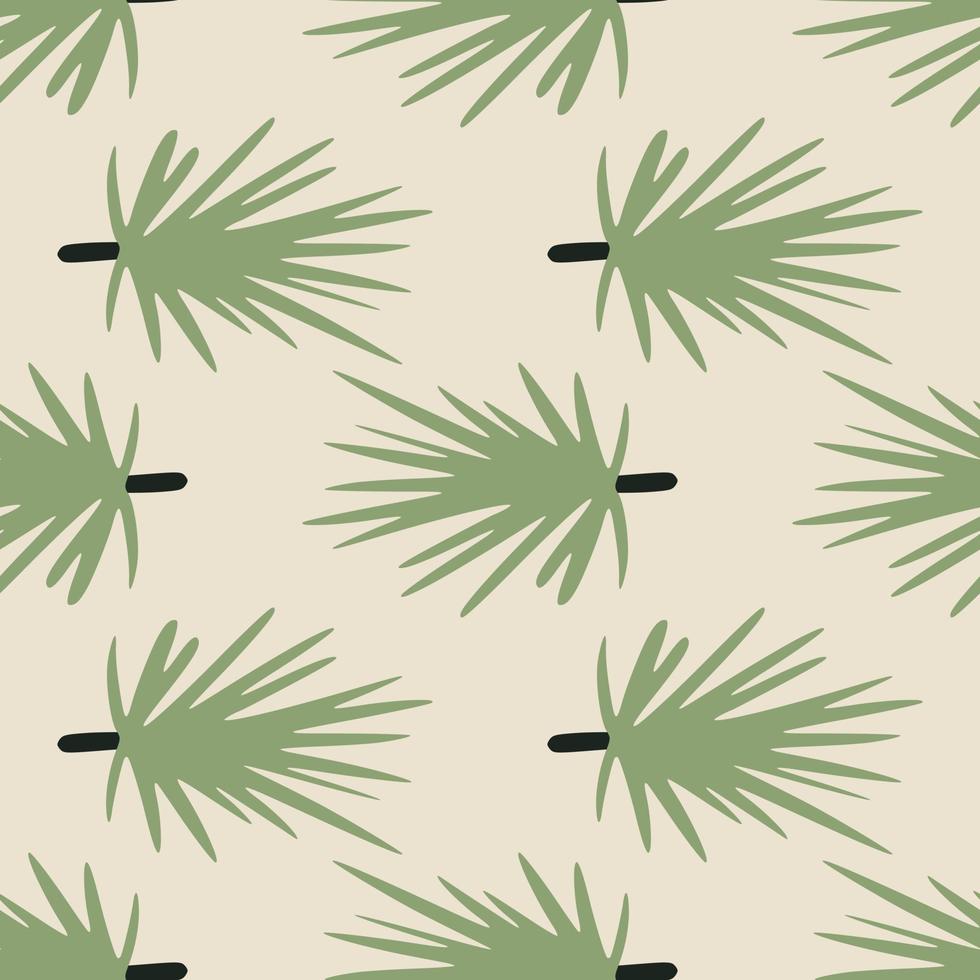 Pastel seamless doodle pattern with pine branch ornament. Green soft foliage shapes on pastel pink background. vector