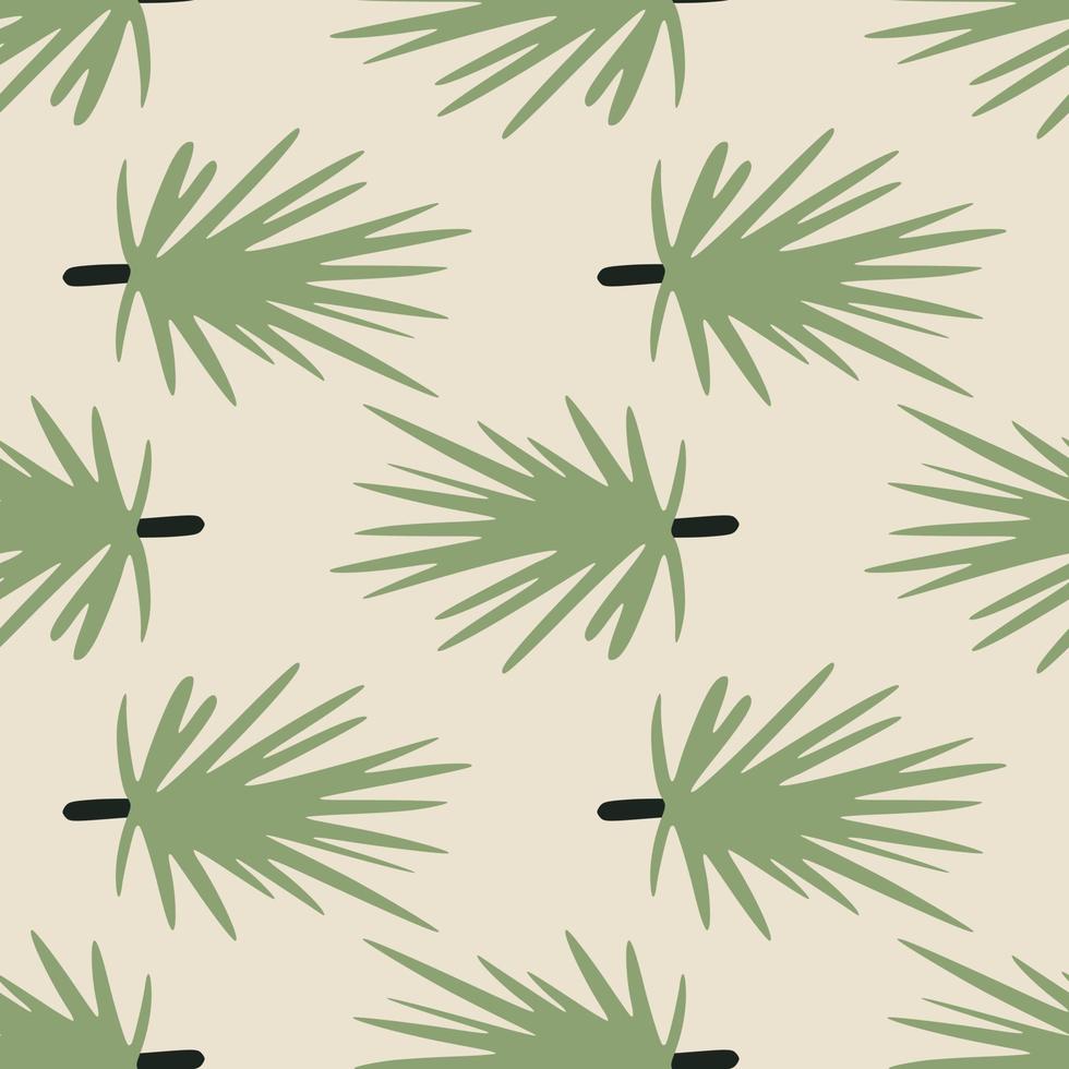 Pastel seamless doodle pattern with pine branch ornament. Green soft foliage shapes on pastel pink background. vector