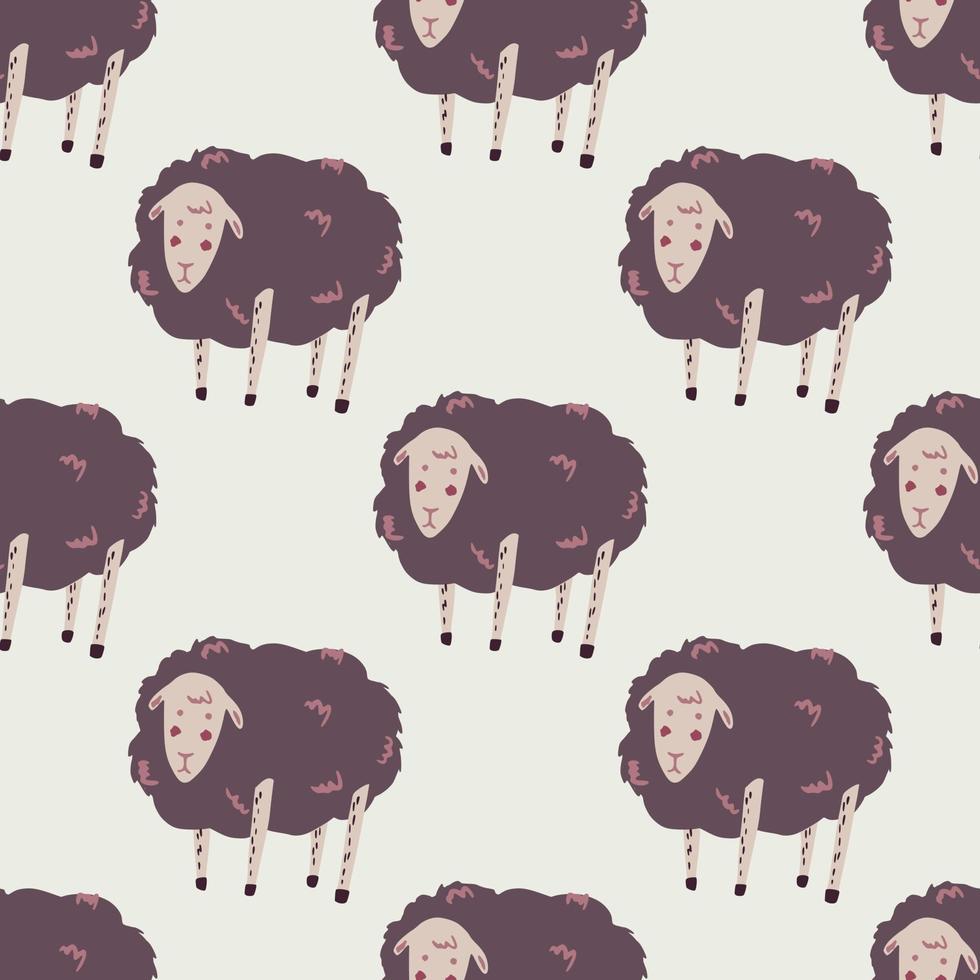 Seamless isolated pattern with purple sheeps ornament. Creative animal fluffy print on white background. vector