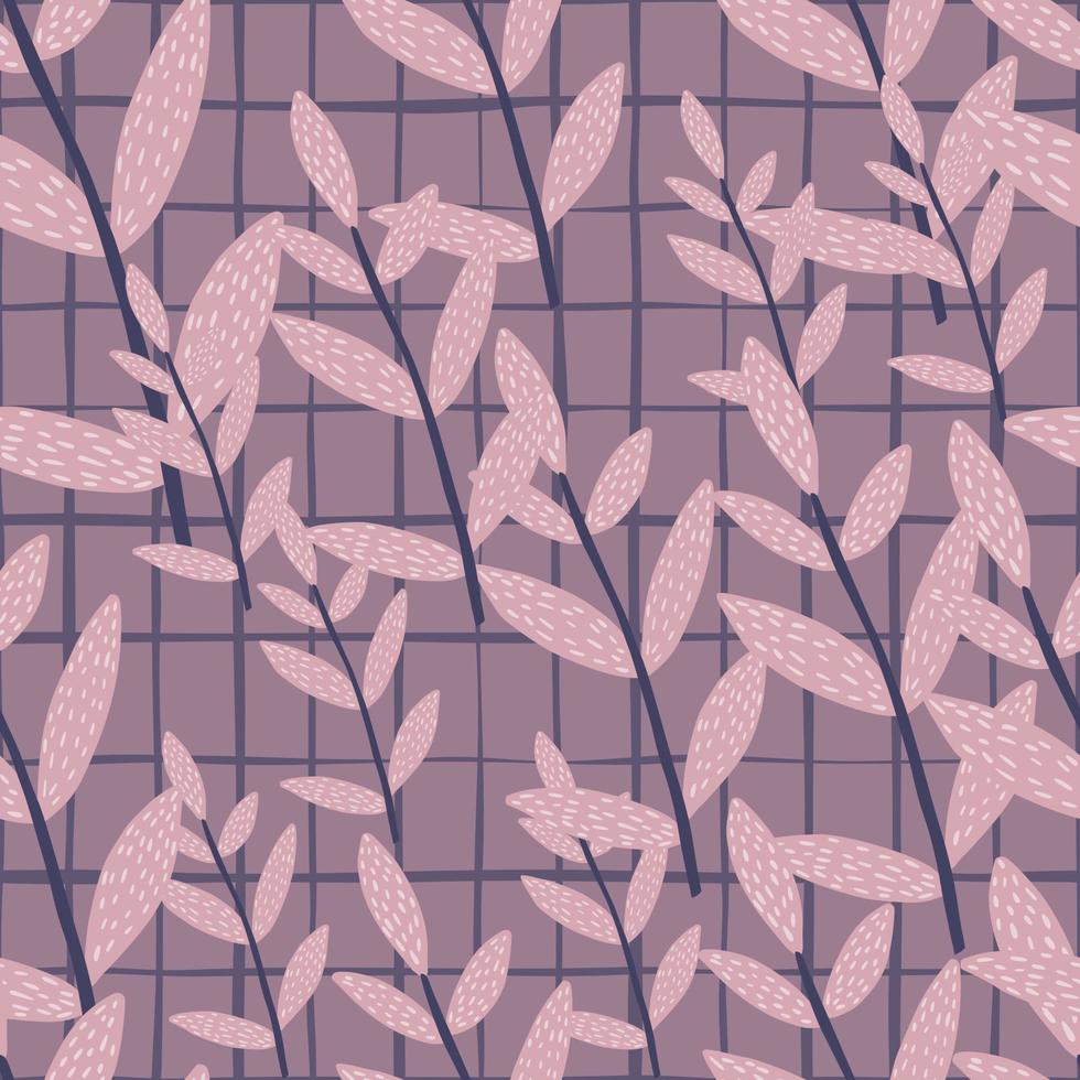 Pink foliage brances seamless pattern on violet background. Twigs endless wallpaper. Decorative backdrop vector