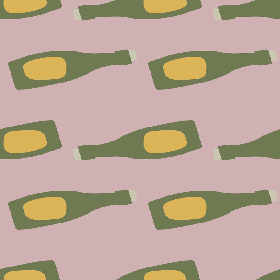 Dark wine seamless doodle pattern. Simple alcohol bottle shapes on light purple background. vector