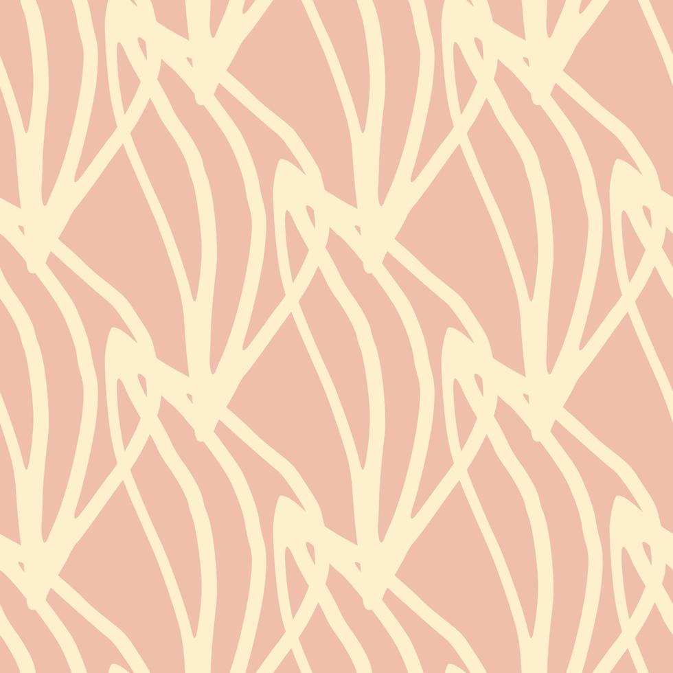 Floral seamless pattern with botanical leafs. Herbal elements in beige color on pink background. vector