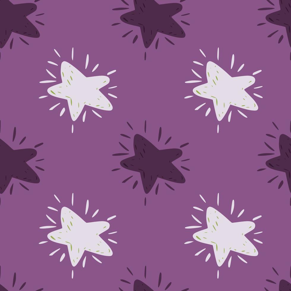 Vintage seamless patteern with abstract white and purple star shapes. Simple ornament with purple background. vector