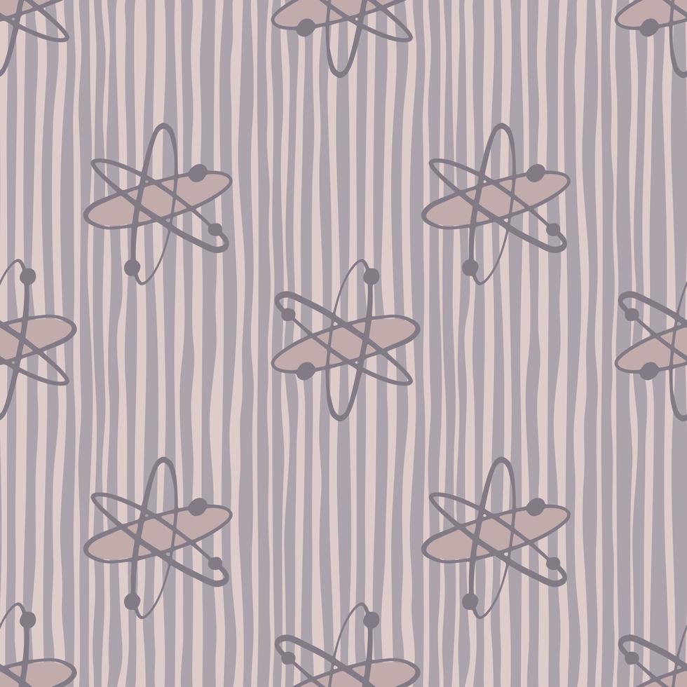 Purple pastel palette seamless pattern with molecules silhouettes. Striped background. Chemistry cartoon artwork. vector