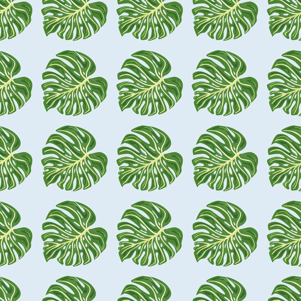 Modern tropical seamless pattern with monstera leaves on blue background. vector