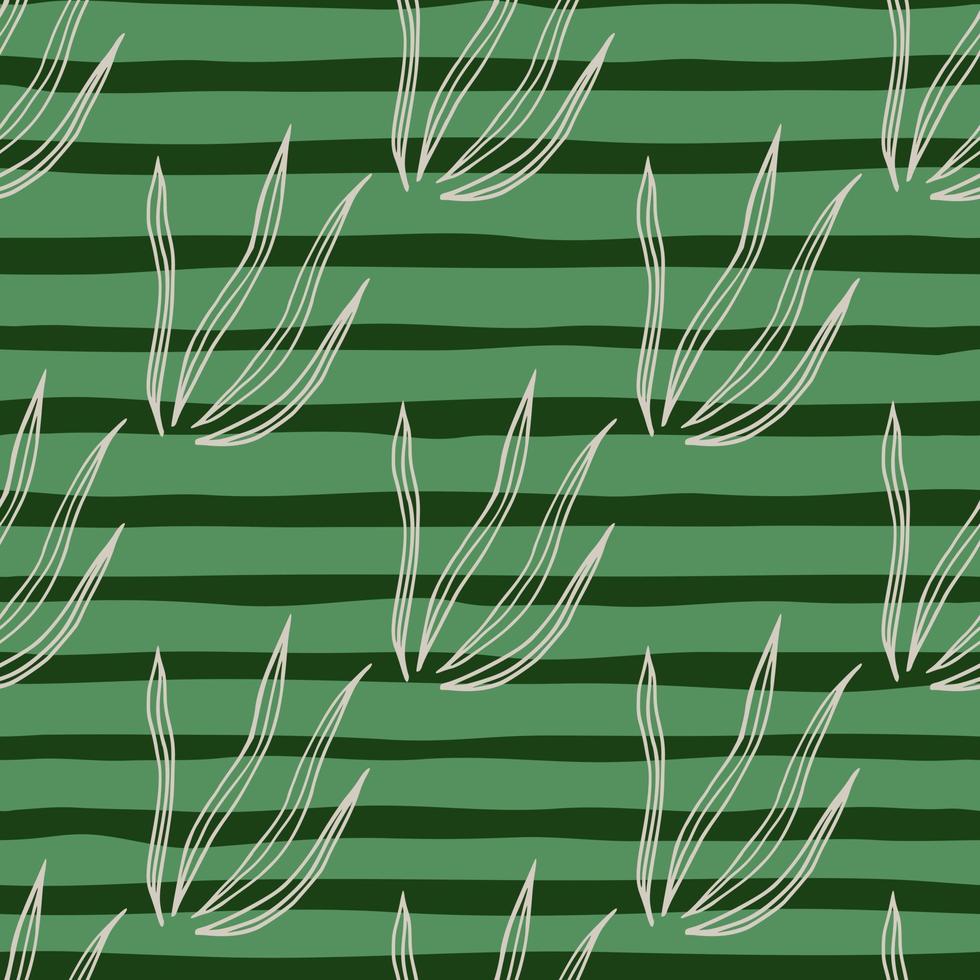 Geometric doodle grasss seamless pattern on stripe background. vector