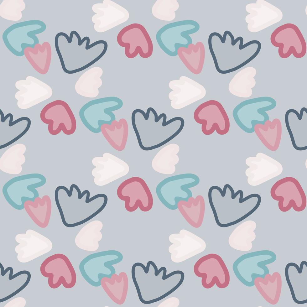Floral seamless naive pattern with abstract geometric botanic flowers. Ornament in pink and navy tones on blue background. vector