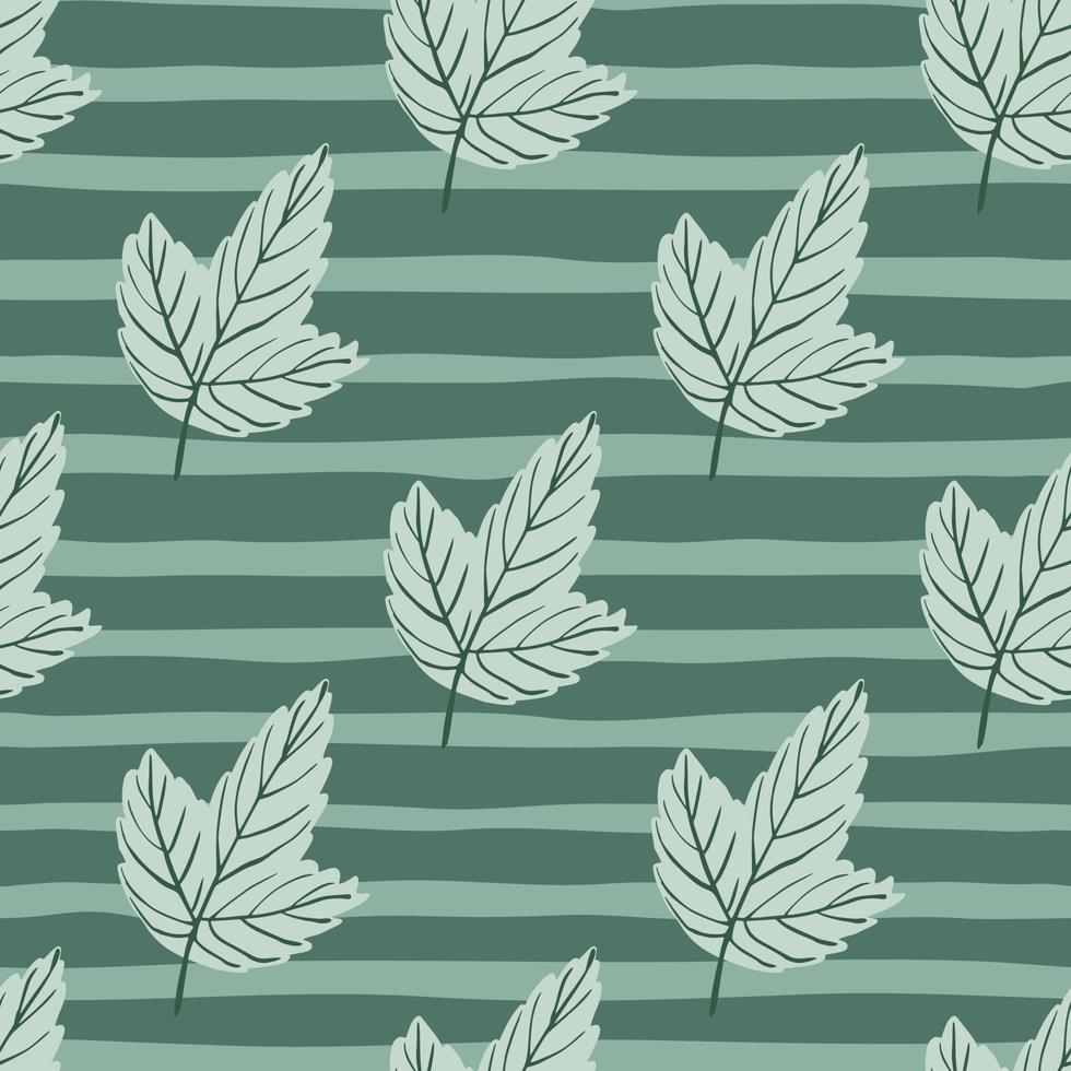 Pale seamless pattern with grey outline leaf silhouettes. Autumn backdrop with striped background. vector