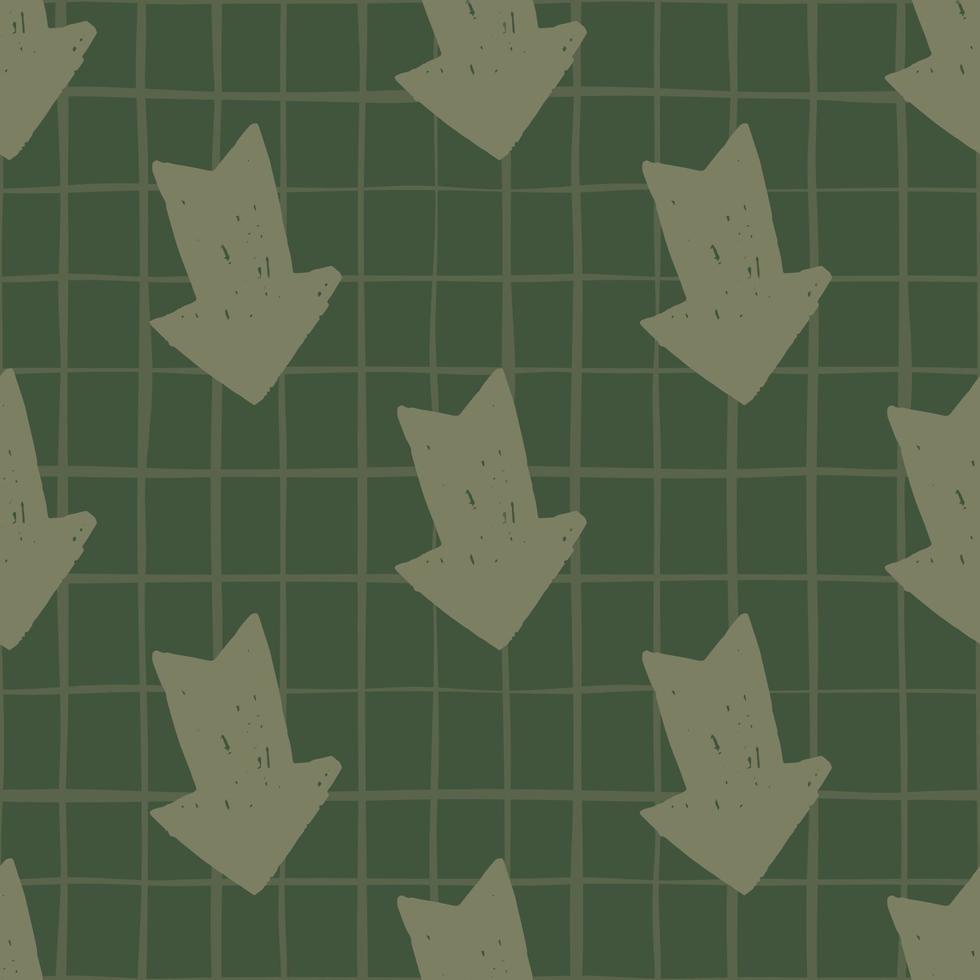 Hand drawn arrow seamless pattern on stripes background. Green arrows pattern. vector