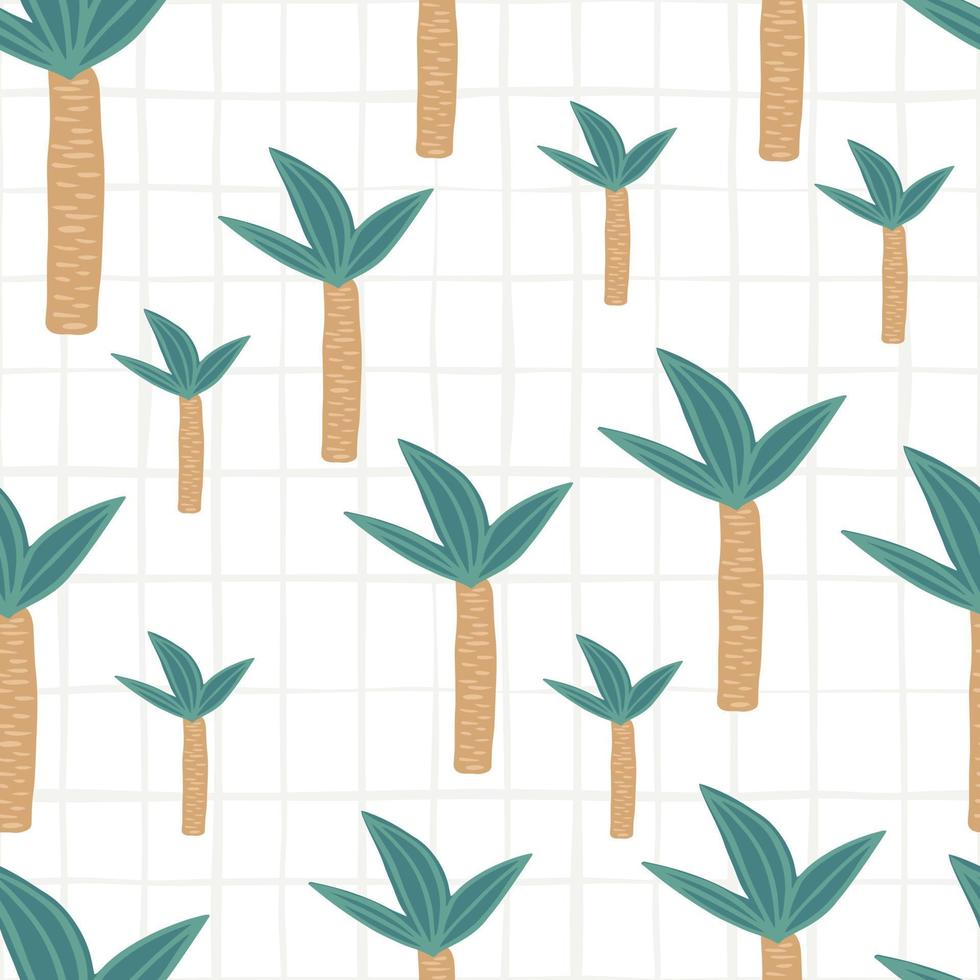 Doodle coconut palm tree backdrop. Hand drawn tropical palm tree seamless pattern. vector