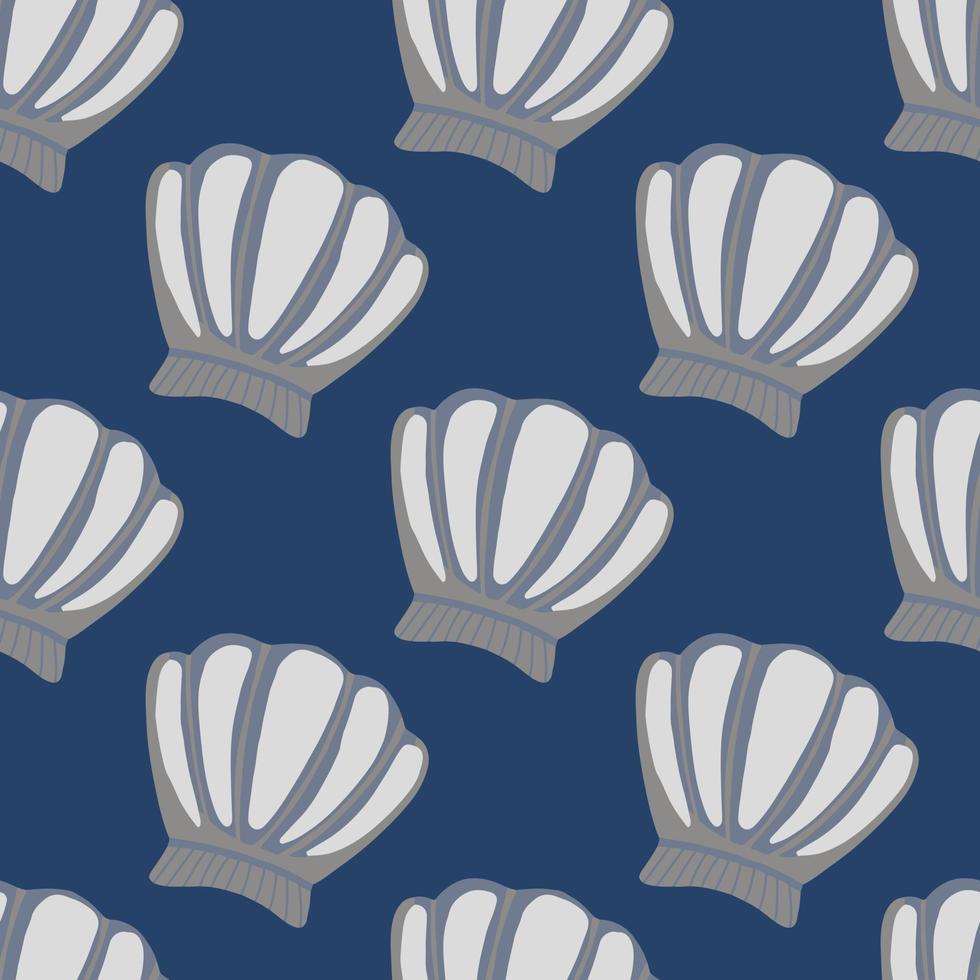 Seashells seamless pattern on blue background. Geometric sea ocean shell endless wallpaper. vector