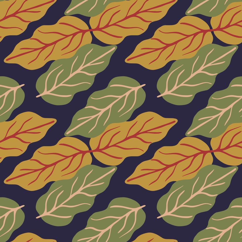 Beautiful autumn leaves seamless pattern on blue background. Botanical leaf background. vector