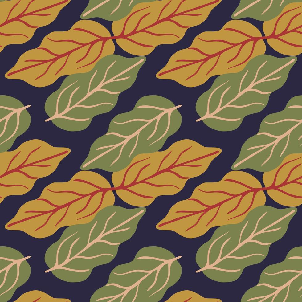 Beautiful autumn leaves seamless pattern on blue background. Botanical leaf background. vector